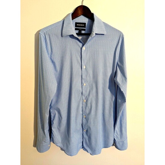 Bonobos Medium Tailored Fit Long Button Up Long Sleeve Shirt Blue White Graphic - Picture 1 of 11